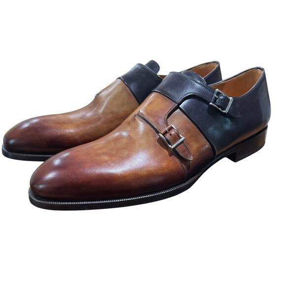 Magnanni Neto Navy / Walnut Brown Double Monk Strap Leather Shoes Sz. 13 - Picture 8 of 15